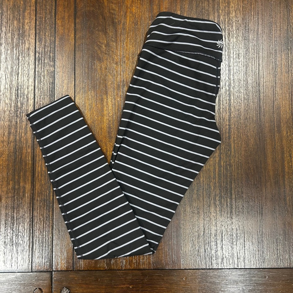 Athleta Womens Striped Yoga Leggings Black White Performance Tights Small 0561